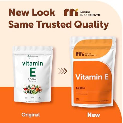 Micro Ingredients Vitamin E 1000 Iu (450 Mg) Per Serving 240 Softgels Daily Vitamin E Supplement 4Month Supply NonGmo Gluten