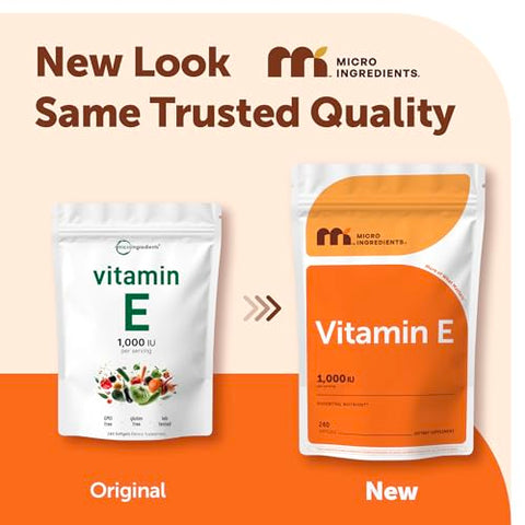 Micro Ingredients Vitamin E 1000 Iu (450 Mg) Per Serving 240 Softgels Daily Vitamin E Supplement 4-Month Supply Non-Gmo Gluten Free