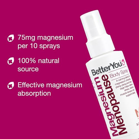 Betteryou Menopause Body Spray - Magnesium Chloride Spray For Menopause Relief - With Ylang Ylang And Clary Sage - Muscle And Sleep Support 3.38 Oz