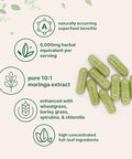 Micro Ingredients Moringa Oleifera 300 Capsules With Supergreens Blend Of Wheatgrass Barley Grass Spirulina & Chlorella Antioxidant Supplement Energy & Immune Support Non-Gmo