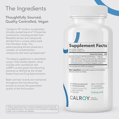 Calroy Cartigenix Hp Joint & Cartilage Support Supplement - For Men And Women - Supports Flexibility Mobility & Comfort 60 Vegan Capsules