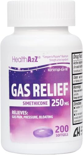 HealthA2Z Gas Relief Simethicone 250mg Fast Acting Gas Relief Bloating Pressure Discomfort