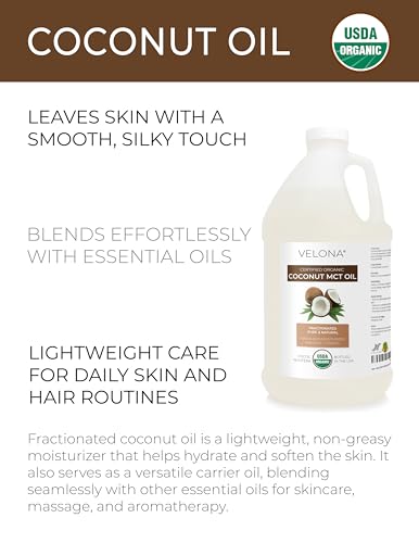 velona USDA Certified Organic MCT Coconut Oil - 64 fl oz | 100% from Coconut | Fractionated | Skin, Face, Body, Hair Care | Use Today - Enjoy Results
