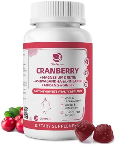 Lukaree 2 Pack Cranberry Gummies For Women " Cranberry Complex With Dmannose Ashwagandha Magnesium Ginseng " Urinary Tract Mood & Energy Support " Daytime Vitality Supplement " 120 Count