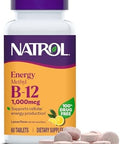 Natrol Methyl Vitamin B12 1000 Mcg 60 Chewable Tablets Lemon Flavored Bioactive B12 Vitamin Supports Cellular Energy Production Brain Health and Metabolism 60 Servings