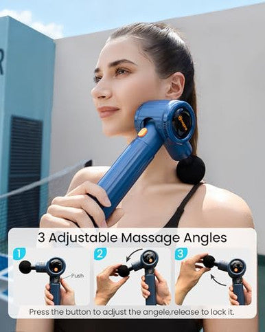 Napre Massage Gun With Extension Handle And 3 Adjustable AnglesDeep Tissue Back Massage For Neck/Shoulders/Waist/Body Pain ReliefHandheld Percussion Muscle Massager With CaseBlue