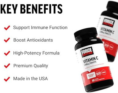 Force Factor Vitamin C 1000Mg Immune Support Supplement, Vitamin C Supplement Immunity Vitamins Plus Antioxidant Support, Premium Quality, Vegan, 60 Vitamin C Tablets