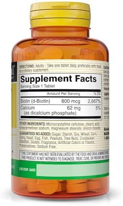 Mason Natural Biotin 800 Mcg Hair Skin & Nail Health Support High Potency Vitamin B7 Supplement 60 Tablets (Pack Of 3)