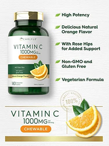 Carlyle Vitamin C Chewables | 180 Chewable Tablets | Vegetarian | Non-GMO, Gluten Free