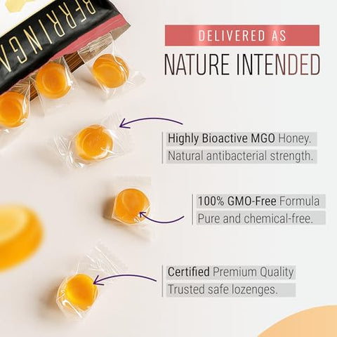 Berringa Australian Manuka Honey Lozenges, Ginger Lemon, MGO 900+, 5.3 oz, 30 count