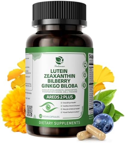 Lukaree Lutein And Zeaxanthin Supplements Advanced Areds 2 Eye Vitamins Bilberry Supplement For Eyes With Astaxanthin Ginkgo Biloba Sodium Hyaluronate For Eye Health & Brain Support 120 Capsules
