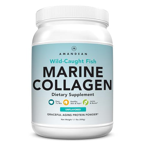 Amandean Marine Collagen Peptides Powder. Double Hydrolyzed For Increased Absorption. Wild-Caught Fish Collagen Supplement. Type 1 & 3 Collagen Protein. 18 Amino Acids For Skin Hair Nails