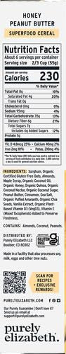 Purely Elizabeth, Honey Peanut Butter, Superfood Cereal with Vitamin D (1 Box, 11oz), 6g Fiber (Pack of 2)