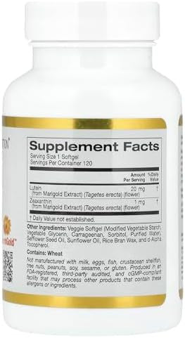 California Gold Nutrition Lutein With Zeaxanthin Extracted From Marigold Flowers Supports Overall Macular Health Non Gmo Soy Gluten 20 Mg 120 Veggie Softgels