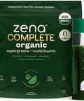 Zena Complete Organic Super Greens Powder and Multivitamin 90+ Supergreens Fruits Veggies Pre and Probiotics Watermelon Citrus Flavor 30 Packets + Water Bottle