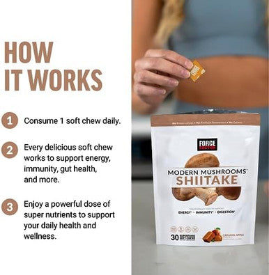 Force Factor Modern Mushrooms Soft Chews Shiitake Mushrooms Supplement To Support Energy Immunity And Digestive Health Antioxidants Supplement Delicious Caramel Apple Flavor 30 Soft Chews