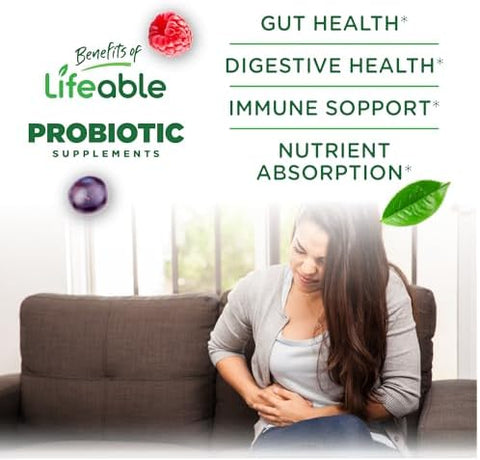 Lifeable Sugar Probiotics With Prebiotics Fiber " Great Tasting Natural Flavor Gummy Supplement " Keto Friendly Chewable " For Gut Health And Immune Support " For Adults Man Women " 90 Gummies