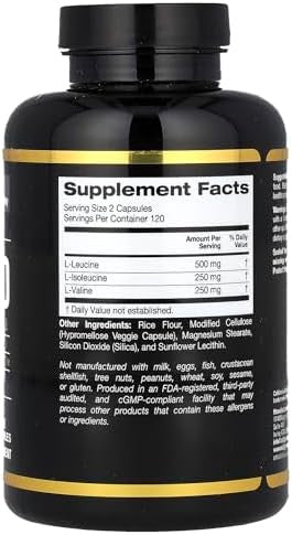 California Gold Nutrition Sport Micronized Bcaa Branched Chain Amino Acids 500 Mg 240 Veggie Capsules (250 Mg Per Capsule)