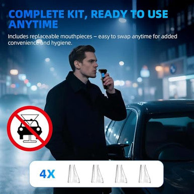 Lyraaxis BreathalyzerProfessional-Grade Breathalyzers For Alcohol With 12 Replaceable MouthpiecesHigh-Accuracy Portable Alcohol Breathalyzer Tester For Personal Home & Travel Use