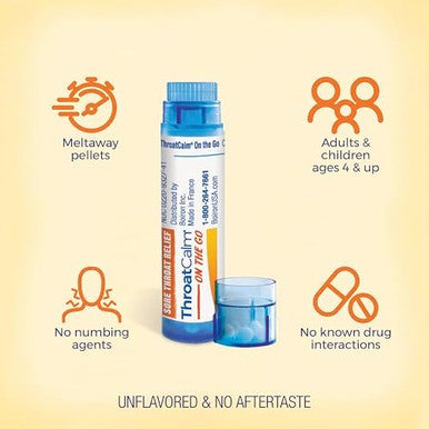 Boiron Throatcalm On The Go Travel Essential For Pain Relief From Red Dry Scratchy Sore Throats And Hoarseness 2 Count (160 Pellets)