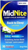 MidNite Sleep Cycle Support Back to Sleep Low Dose Melatonin and Herbal Blend Cherry Flavor 30 Quick Melt Tablets (Pack of 4)