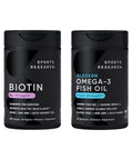 Sports Research Triple Strength Omega 3 Fish Oil 1250Mg From Wild Alaska Pollock - Burpless Fish Oil Supplement With Omega3S Epa & Dha And Vegan Biotin 10000Mcg Coconut Oil Max Strength B7 Vitamin