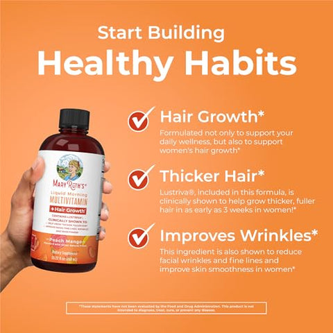 Maryruth'S Morning Multivitamin Hair Growth (Peach Mango 15Oz) Nighttime Multimineral (Coconut 15Oz) & Probiotic Drops (2Oz) Vegan Vitamins For Beauty Bedtime & Wellness Non-Gmo