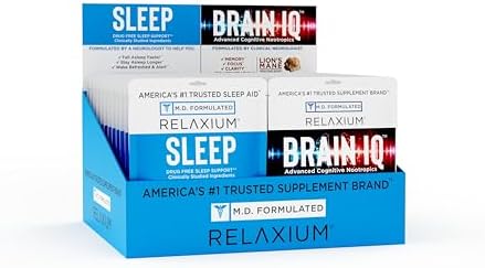 Relaxium Sleep & Brain Iq Capsules " Travel Pack " Doctor Formulated Sleep Aid & Nootropic Brain Support " Melatonin Gaba Ashwagandha " Focus & Rest Support " 24 Pouches 6Ct Each