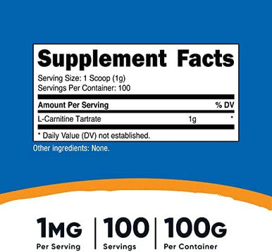 Nutricost Lcarnitine Tartrate Powder [100 Grams] 2 Pack 1 Gram Per Serving (100 Servings)
