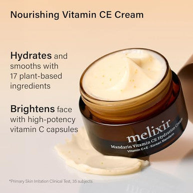 Melixir Mandarin Vitamin Ce Hydration Cream, Niacinamide & Panthenol, Vitamin Capsules For Skin Radiance & Uneven Tone, Daily Face Moisturizer For Dry And Dull Skin, Korean Skincare (1.0 Fl.Oz./30Ml)