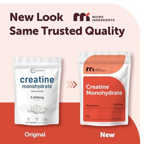 Micro Ingredients Creatine Monohydrate 5000Mg 500 Capsules Pure Creatine Pills Micronized Unflavored Powder Source Easy Absorption Keto Non-Gmo