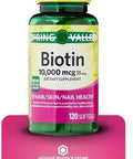Biotin 10000mcg Softgels 120 Count Biotin 10000mcg Hair Skin Nails Health Dietary Supplement + 7 Day Pill Organizer Included (Pack of 1)