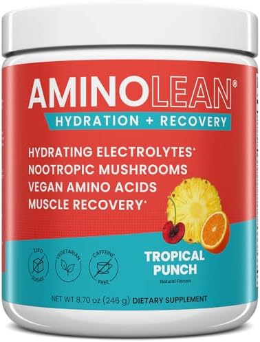 Rsp Nutrition Aminolean Hydrating Electrolyte Powder And Recovery Drink With Sea Minerals Nootropic Mushrooms And Vegan Amino Acids Bcaas + Eaas For Post Workout Muscle Building Tropical Punch