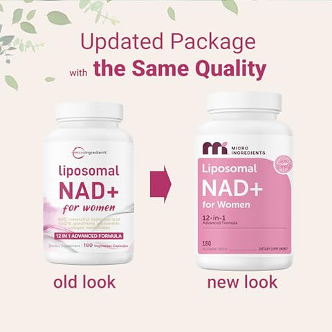 Micro Ingredients Liposomal Nad For Women Complex 180 Veggie Capsules Nmn Pathway Supplement 12-In-1 Advanced Nad Formula With Resveratrol Hyaluronic Acid Glutathione & Collagen