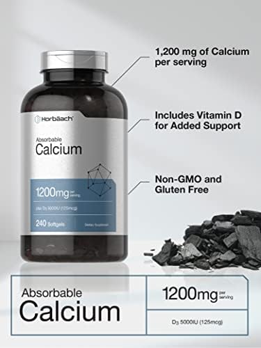 Horbaach Calcium 1200 mg with Vitamin D3 240 Softgels 5000 IU Vitamin D3 Absorbable Calcium Supplement for Women and Men NonGMO Gluten Free