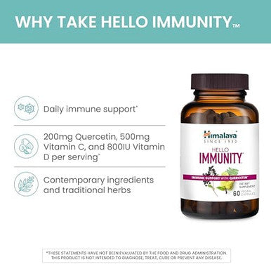 Himalaya Hello Immunity With Quercetin Vitamin C Vitamin D Zinc Amla Elderberry & Holy Basil For Daily Immune Support Vegan Gluten 60 Capsules 1 Month Supply