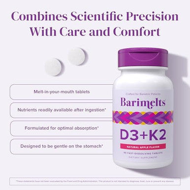 Barimelts Vitamin D3 + K2-90 Fast-Dissolving Tablets (3-Month Supply) - Bariatric Vitamins For Women With Vitamin D3 5000 Iu And K2 As Mk-7, Natural Apple FlavorÃƒÂ¢Ã¢â€šÂ¬Ã¢â‚¬Â¹
