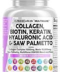 Clean Nutraceuticals Collagen Pills 1000Mg Biotin 10000Mcg Keratin Saw Palmetto Hyaluronic Acid - Hair Skin & Nails Vitamins & Dht Blocker With Vitamin E Folic Acid Pumpkin Seed Msm - 90 Count
