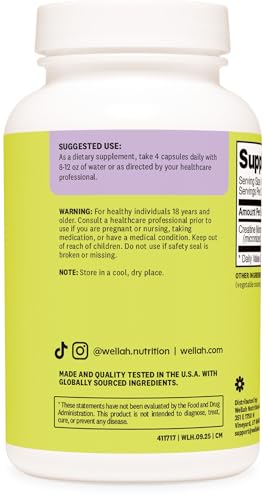 Wellah Creatine Monohydrate Capsules (3000 Mg) 120 Capsules - Micronized Creatine 30 Servings