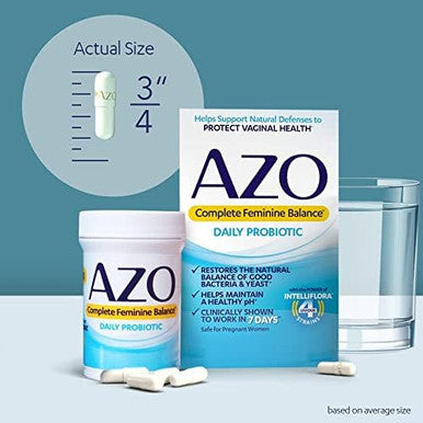 Azo Complete Feminine Balance Probiotics For Vaginal Health 30 Count & Vaginal Ph Test Kit 2 Selftests