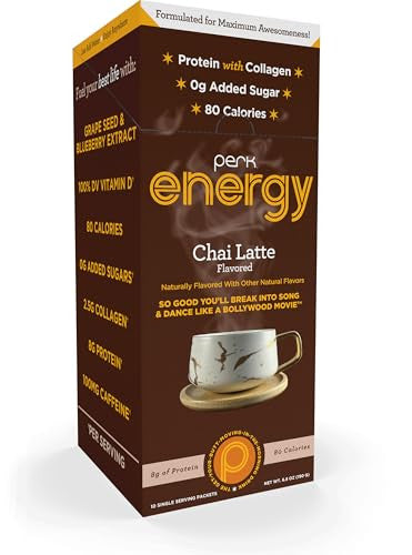 Perk Energy Original Chai Latte Flavored Drink Powder (10 Servings Stickpack) Gluten Peanut Soy