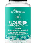 Eu Natural Flourish Probiotics + Prebiotics For Women Gut And Digestion, Urinary Tract, Reduce Bloating, Vaginal Health 18 Clinically Proven Strains, 14 Billion Cfu 30 Shelf-Stable Mini Vegan Capsules