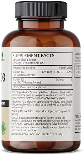 Futurebiotics Vitamin K2 With D3 2 In 1 Support 5000 Iu Vitamin D3 & 90 Mcg Vitamin K2 Mk7 Nongmo 120 Tablets