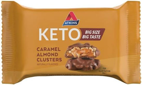 Atkins Caramel Almond Clusters Gluten High In Fiber 1G Sugar 2G Net Carb Keto Friendly 20 Count & Caramel Chocolate Nut Roll Snack Bar Protein Snack High In Fiber 2G Sugar 16 Count
