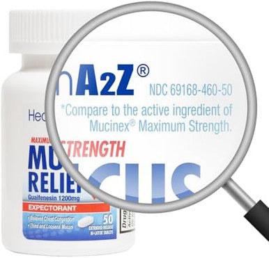 HealthA2Z Mucus Relief | Guaifenesin 1200 mg | 50 Tablets | 12 Hour | Expectorant | Relieves Chest Congestion | Thins and Loosens Mucus
