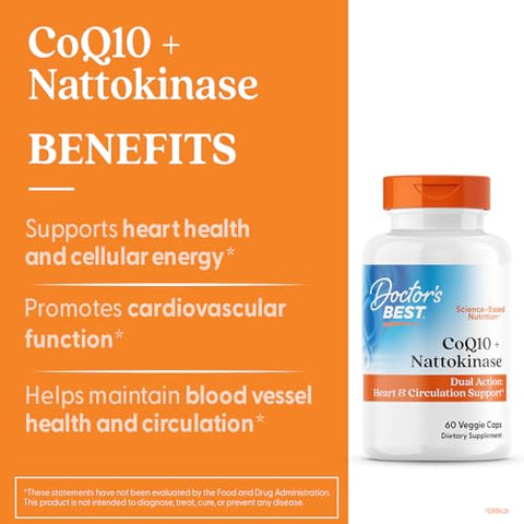 Doctor'S Best Coq10 100 Mg Nattokinase 2000 Fu Supplement - Coenzyme Q10 And Nattokinase Caps For Men & Women Supports Heart Health & Circulation Support Gluten Free Vegan 60 Veg Capsules