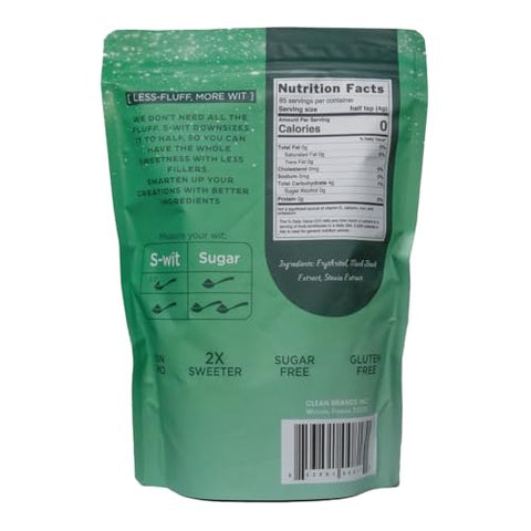 S-wit - Erythritol, Monk Fruit & Stevia Blend, 2X Sugar Replacement, Natural Sweetener, Zero-Calorie, Keto-Friendly, Diabetic-Friendly, Perfect for Baking, Coffee, Tea, and Everyday Use, Sugar-Free (Single Pack, Erythritol, Monk Fruit & Stevia Blend)