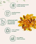 Micro Ingredients Black Seed Oil With Vitamin D3 1000 Iu 240 Softgels 2000 Mg Black Seed Oil Per Serving Nigella Sativa Oil 2-In-1 Unrefined Seed Oil Formula Non-Gmo Cgmp Manufactured