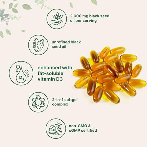 Micro Ingredients Black Seed Oil With Vitamin D3 1000 Iu 240 Softgels 2000 Mg Black Seed Oil Per Serving Nigella Sativa Oil 2-In-1 Unrefined Seed Oil Formula Non-Gmo Cgmp Manufactured