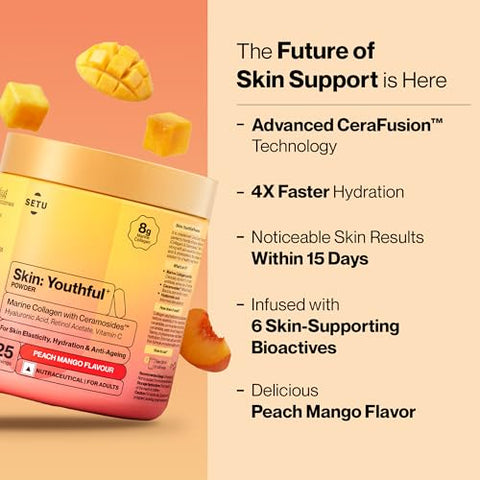 Setu Skin Youthful With 8G Marine Collagen Ceramosides For 4X Faster Hydration Collagen Powder For Women & Men (60 Servings)